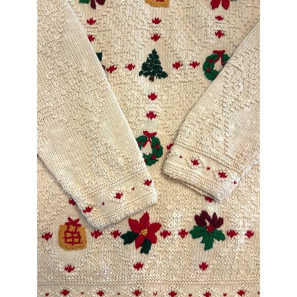 VTG Liz Claiborne Womens Christmas Knit Sweater Sz L Embroidered Retro Holiday - Picture 7 of 14